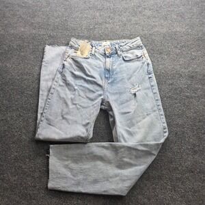 River Island Carrie Mom Jeans‎ Distressed Ripped High Waist Tall 10 Light Blue